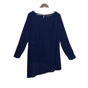 WHITE HOUSE BLACK MARKET Size 14 Navy Blue Tiered Tunic Top‎ Asymmetrical Hem